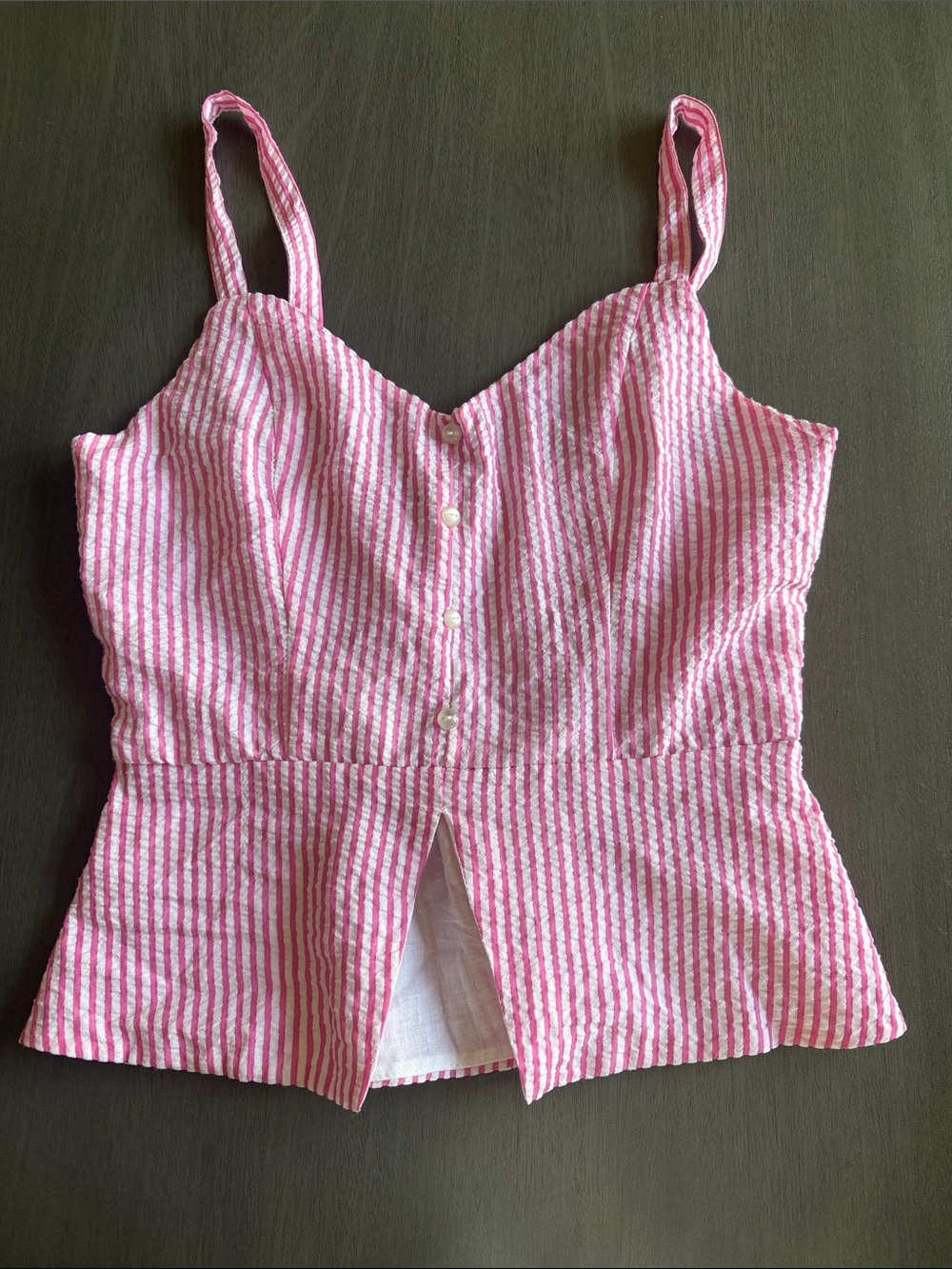 meraki Pink and White Striped Button-Front Tank